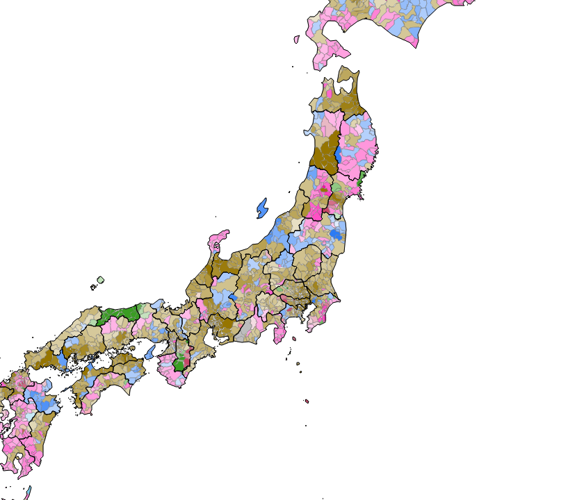 衆院選の市区町村別得票率マップの画面